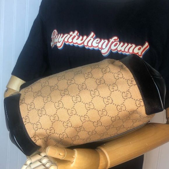 Vintage GUCCI GG Monogram Canvas Leather Top Zipper Close Shoulder Bag - Picture 15 of 17